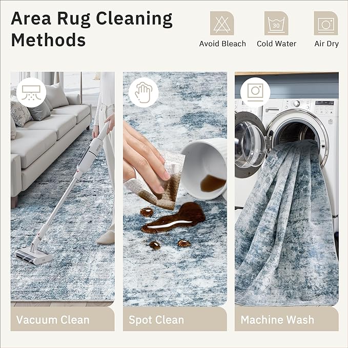 Runner Rug 2x12 Washable Non-Slip Hallway Runner Rugs for Kitchen Bathroom Laundry Room Blue/Grey Vintage Floor Carpet Runners for Hallways Entryway