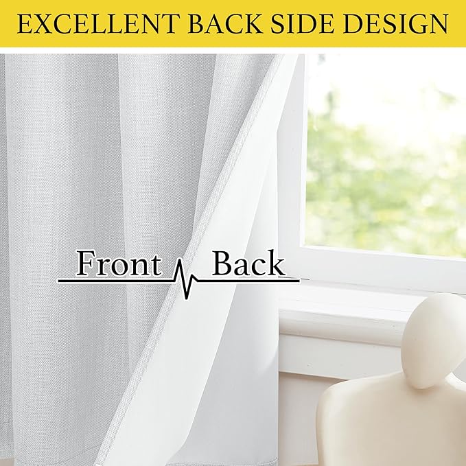 NICETOWN Faux Linen Greyish White Room Darkening Curtain Valances 36 inches Long, Grommet Energy Saving Thermal Window Tiers Short Curtains for Living Room/Bedroom, W34 x L36, 2 Panels