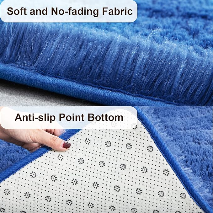 TWINNIS Super Soft Shaggy Rugs Fluffy Carpets, 6x9 Feet, Indoor Modern Plush Area Rugs for Living Room Bedroom Kids Room Nursery Home Decor, Upgrade Anti-Skid Rectangular Fuzzy Rug, Indigo