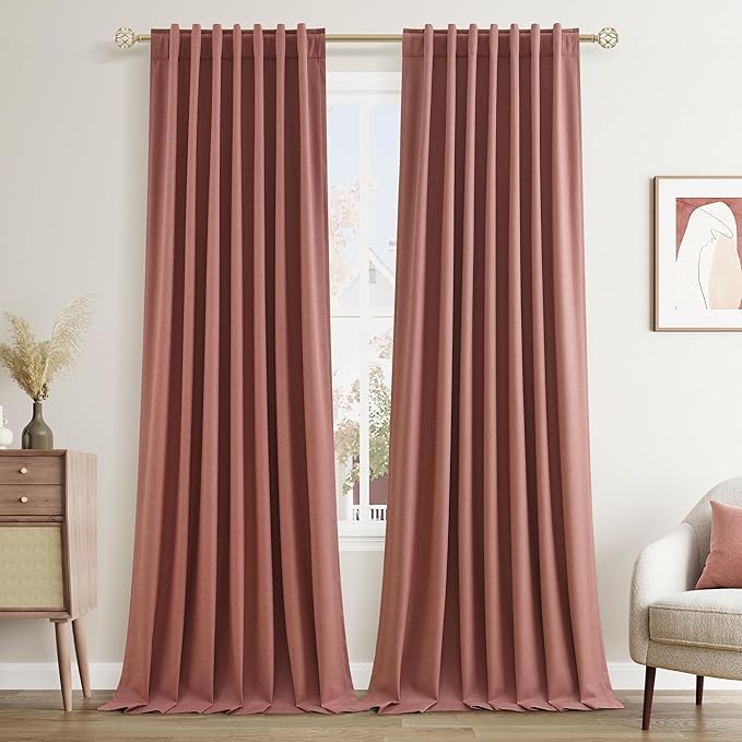 Guken 100% Blackout Curtains 120 Inch Length 2 Panels Set for Girls Bedroom Back Tab Thermal Insulated Black Out Linen Drapes Room Darkening Window Curtains 120 Inches Long,Dusty Rose