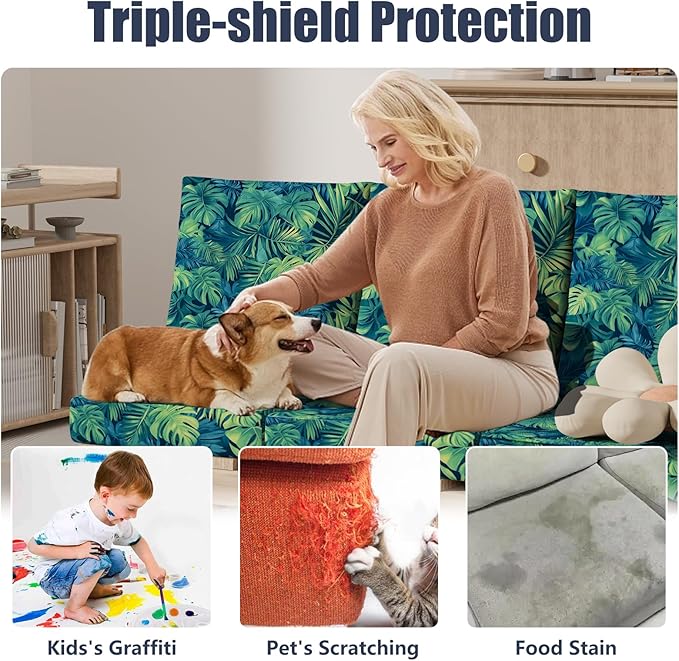 8Pcs Stretch Patio Cushion Covers, Outdoor Couch & Sofa Replacement Slipcovers for Patio Furniture Cushion Covers, Washable Reusable Furniture Protector
