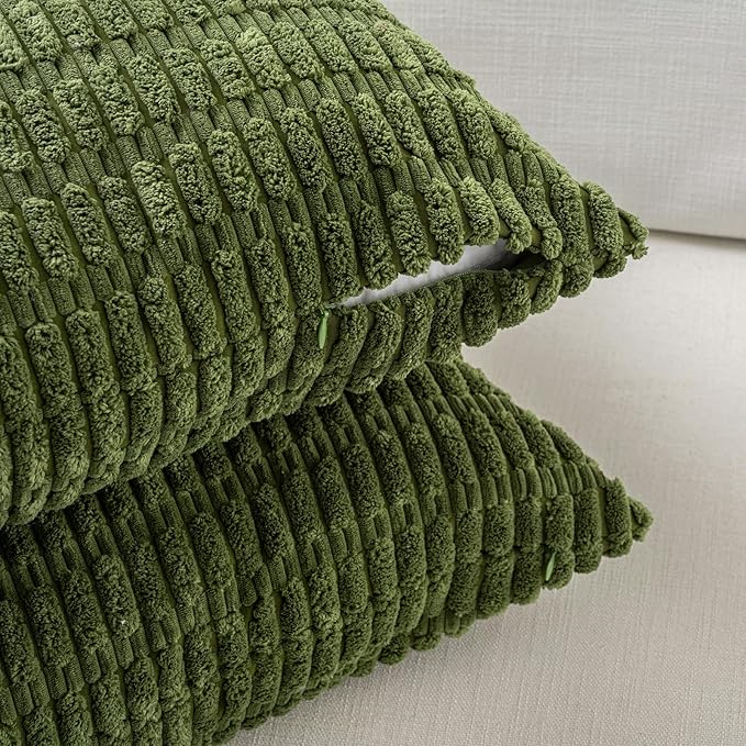 Fancy Homi Set of 4 Green Lumbar Rectangle Decorative Throw Pillow Covers 12x20 Inch for Couch Bed Chair, Aesthetic Boho Room Decor, Soft Fuzzy Thick Corduroy Textured Cushion Case 30x50cm