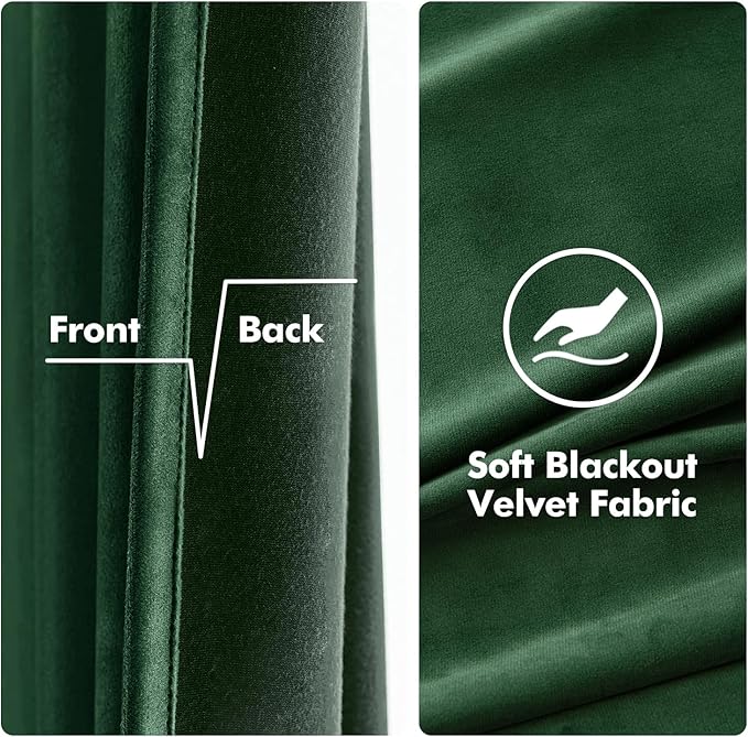 MIULEE Christmas Velvet Curtains Emerald Green Elegant Grommet Thermal Insulated Soundproof Room Darkening Black Out Curtains/Drapes for Classical Living Room Bedroom Decor 52 x 108 Inch Set of 2
