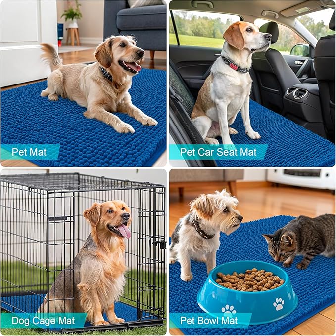 OLANLY Dog Door Mat for Muddy Paws 50x30, Absorbs Moisture and Dirt, Absorbent Non-Slip Washable Doormat, Quick Dry Chenille Mud Mat, Entry Indoor Entryway Carpet for Inside Floor, Deep Navy Blue