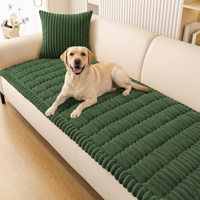 Smiry Couch Cover for Dogs Washable, Non Slip Fuzzy Pet Couch Covers for 3 Cushion Sofa Pet Friendly, Thick Soft Sofa Slipcovers Cushion Protector (Dark Green, 27.6" x 27.6")