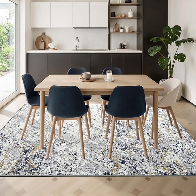 Toneed Abstract Area Rug Modern Washable Rug Soft Non Slip Rug Low Pile for Bedroom Living Room Dining Room Blue 8x10 Feet