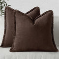 MIULEE Decorative Throw Pillow Covers Neutral Linen Fringe Throw Pillows Euro Shams Set of 2 Dark Brown Boho Farmhouse Cushion Covers for Couch Sofa Bed Living Room Spring Home Decor 24x24 Inch