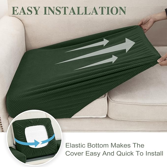 Couch Cushion Covers Seat Cushion Cover Stretch Couch Cover Separate Sectional Sofa Slipcovers Furniture Protector(3 Pieces for Seat or Sofa Backrest, Green)