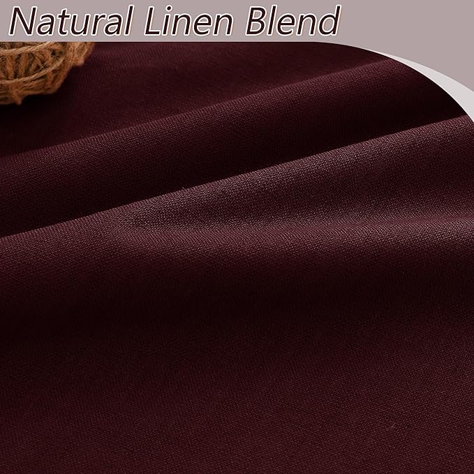 Burgundy 100% Blackout Linen Curtains 72 Inch Length 2 Panels Set for Living Room Bedroom Back Tab Thermal Insulated Black Out Drapes Room Darkening Farmhouse Style for Bedroom Window Curtains 52x72