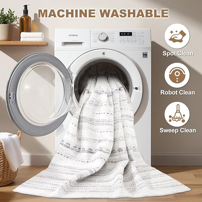Nakagishi Area Rug Living Room Rugs: 3x5 Soft Machine Washable Boho Neutral Farmhouse Stain Resistant Moroccan Indoor Floor Carpet for Bedroom Nursery Kids Entryway Kitchen Entry Bedside Home- Gray