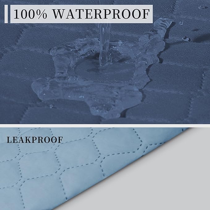 ISSUNTEX Double Protection 100% Waterproof Recliner Covers for Living Room, Reversible Furniture Protector Recliner Couch Sofa Slipcover for Dogs, Pets, Kids (Oversized Recliner, Dark Blue/Light Blue)