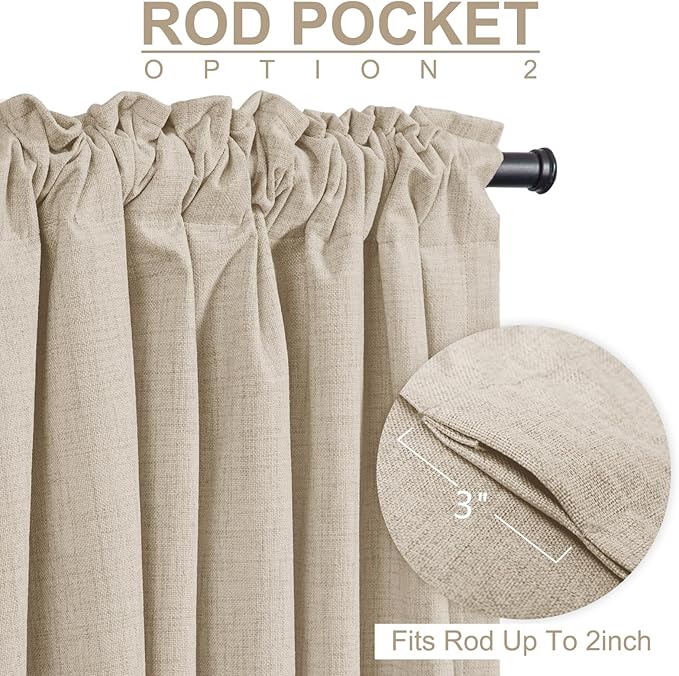 100% Blackout Shield Linen Blackout Curtains for Bedroom 84 Inches Long, Back Tab/Rod Pocket Living Room Drapes, Thermal Insulated Blackout Curtains 1 Panel Set, 100" W x 84" L, Oatmeal