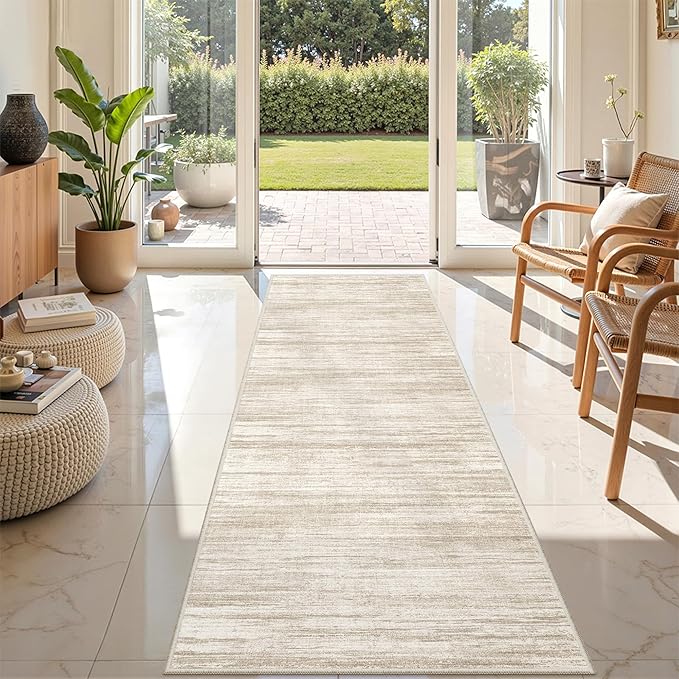 2x8 Runner Rug, Washable Runners for Hallways wirh Rubber Backing, Stain Resistant Kitchen Rug, Soft Thin Carpet Runner for Entrance, Bedroom, Living Room Indoor(2'x8', Brown/Beige)