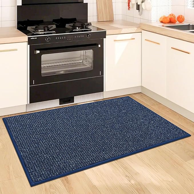 BEQHAUSE Kitchen Rugs and Mats 2PCS, Non-Slip Kitchen Mats for Floor, Absorbent and Stain Resistant Kitchen Runner, Machine Washable Rugs for Kitchen, Laundry & Sink, 20"x32"+20"x48", Blue
