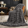 Cozy Bliss Faux Fur Bubble Throw for Couch, Fuzzy Soft Plush Thick Blanket for Sofa Bed Gift, 50x60 Inches Charcoal Grey