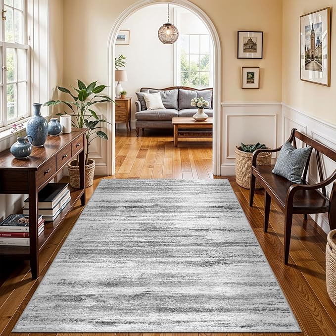 4x6 Rugs for Living Room: Non-Slip Washable Area Rug for Hallway Entryway Kitchen Bedroom - Easy-to-Clean Stain and Water Resistant Carpet - Soft Low-Pile Throw Mat Grey