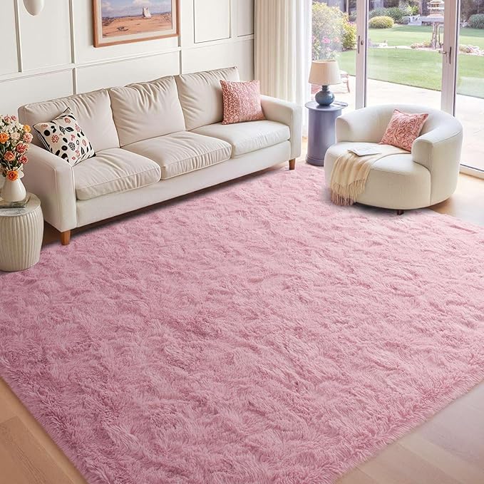 6x9 Ft Large Pink Rugs for Living Room Girls, Shag Fluffy Area Rug for Bedroom, Ultra Soft Furry Rug Indoor Carpet for Kids Room Nursery Home Decor