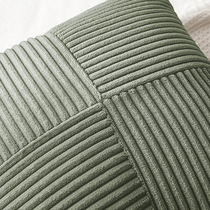 MIULEE Light Olive Green Decorative Throw Pillow Covers 18x18 Inch for Couch Bed Sofa Pack of 2 Boho Farmhouse Throw Pillows Soft Cross Corduroy Patchwork Textured Cushion Cases