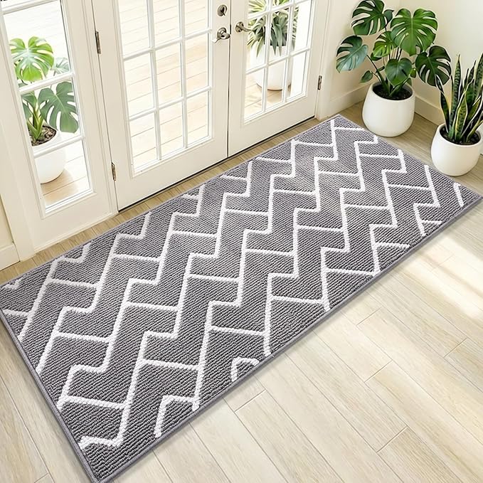 OLANLY Front Door Mat, Non-Slip Rubber Backing, Dirt Resistant and Absorbent, Washable, Easy to Clean Low-Profile Indoor Doormat for Back Door, Entryway, Inside Entrance, 47x23, Grey