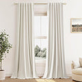 Guken 100% Blackout Cream Linen Curtains 112 Inch Wide by 52 Inch 2 Panels Set for Living Room Bedroom Back Tab Thermal Insulated Black Out Linen Drapes Room Darkening Window Curtains