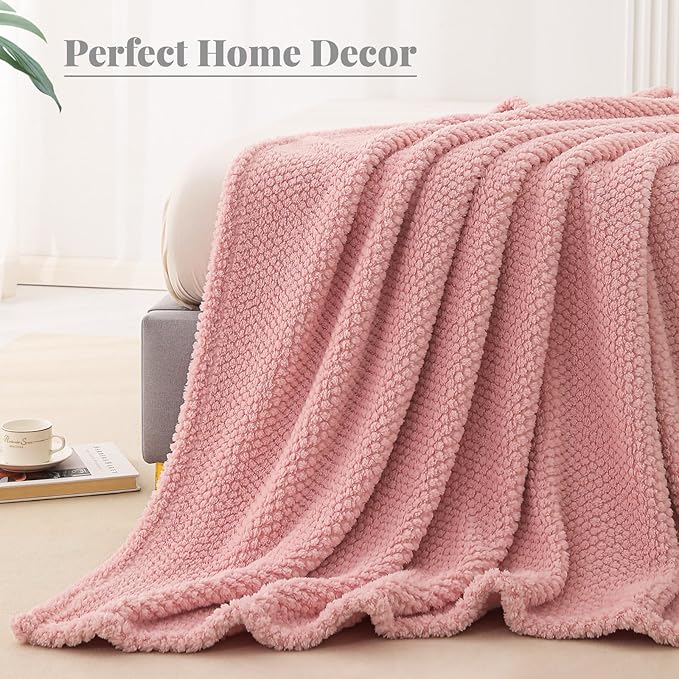 Whale Flotilla King Size Fuzzy Fleece Blanket for Bed, 90x104 Inch Fluffy Warm Soft Jacquard Blankets for All Season, Lightweight and Cozy, Pink