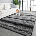 TWINNIS Super Soft Shaggy Rugs Fluffy Carpets, 5x8 Feet, Indoor Modern Plush Area Rugs for Living Room Bedroom Kids Room Nursery Home Decor, Upgrade Anti-Skid Rectangular Fuzzy Rug, Gray Black