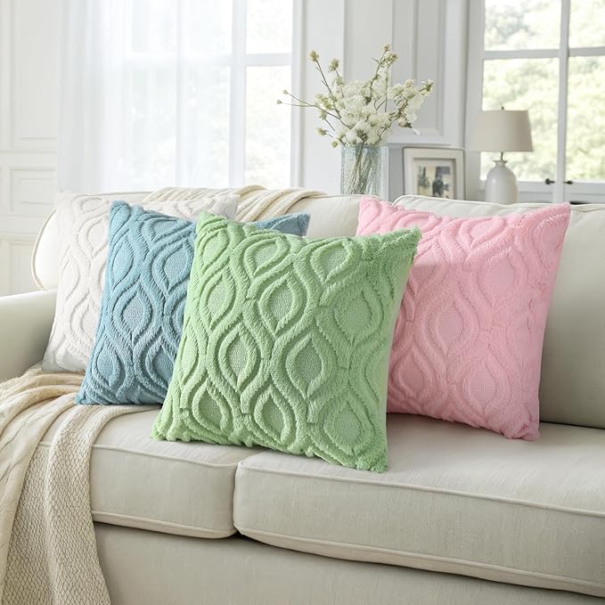 decorUhome Summer Throw Pillow Covers 22x22 Inch Set of 2, Soft Plush Faux Wool Light Sage Green Solid Couch Pillow Covers, Accent Euro Sham Farmhouse Square Pillow Cases for Sofa Bed Living Room