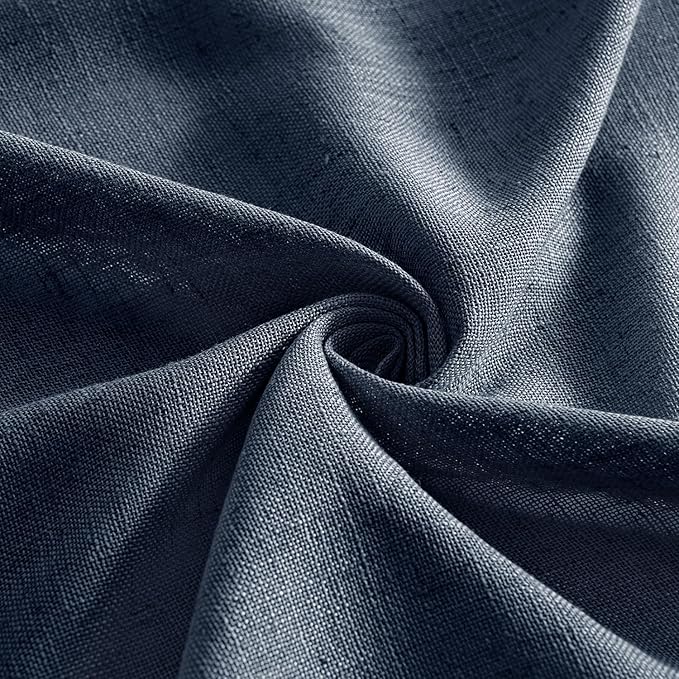 MIULEE Navy Blue Linen Curtains 90 Inch Length 2 Panels for Bedroom Living Room, Soft Thick Linen Textured Natural Window Drapes Semi Sheer Light Filtering Back Tab Rod Pocket Burlap Look Decor