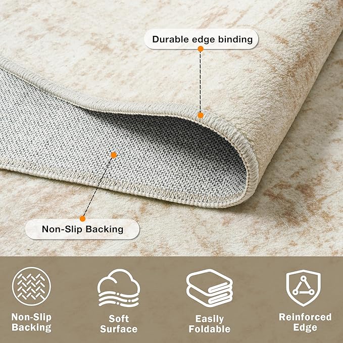 5x8 Area Rugs for Living Room Washable Rug: Anti-Skid Abstract Modern Living Room Rug Soft Thin Carpets Indoor Floor Non-Shedding Carpet for Bedroom Dining Farmhouse Nursery Beige White