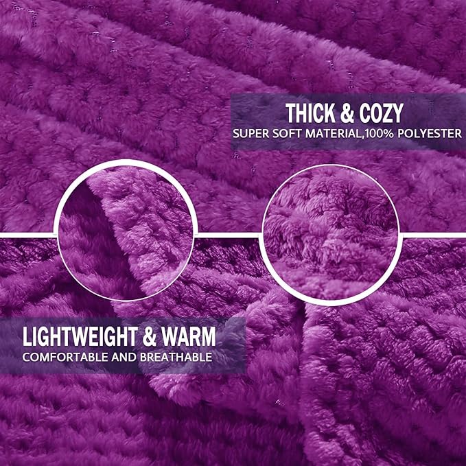 Exclusivo Mezcla Fleece Throw Blanket Extra Large, Super Soft and Warm Blankets for Couch, Sofa and Bed Waffle Textured, Cozy, Fuzzy and Lightweight (Purple, 50x70 Inches)