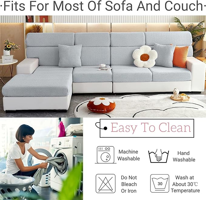 Soothing Home Sofa Covers, Sofa Hero Covers, Wear-Resistant Universal Couch Covers Washable Stretch Sectional Couch Cushion Covers (Metal Grey,Large Single Seat Cover)