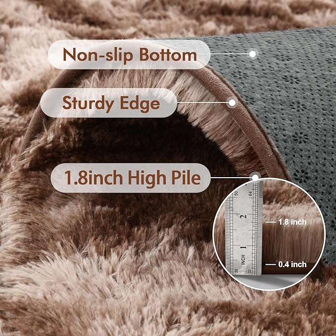 4x6 Ft Shag Brown Area Rug for Bedroom Living Room, Tie-Dyed Ultra Soft Fluffy Furry Rugs for Indoor Floor, Aesthetic Carpet for Kids Home Decor (Coffee)