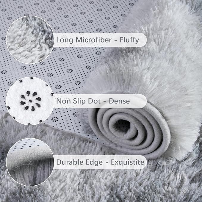 Chicrug Soft Runner Rugs for Bedroom Living Room Plush Fluffy Rug 2x8 Feet, Shag Furry Area Rug Carpet Non Shedding for Nursery Children Kids Girls Room Home Decorative, Grey and White