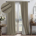 Dark Taupe Neutral Blackout Curtains 96 Inch Long 2 Panel Insulated Sliding Door Curtain UV Heat Blocking Drape for Living Room Bedroom Linen Cloth Canvas Burlap Primitive Decor Back Tab 52x96 Length