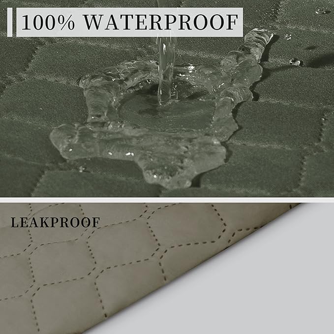ISSUNTEX Double Protection 100% Waterproof Sofa Covers for Living Room, Couch Covers for 3 Cushion Couch Sofa, Reversible Furniture Protector Sofa Cover for Dogs (Oversized Sofa, Greyish Green/Beige)