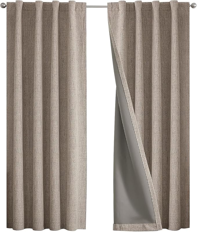 Joydeco Blackout Curtains for Bedroom - 100% Light Blocking 2 Panels Set Linen Drapes 42" W x 96" L, Thermal Insulated Room Darkening Curtains, Linen Textured for Living Room, Rod Pocket & Back Tabs