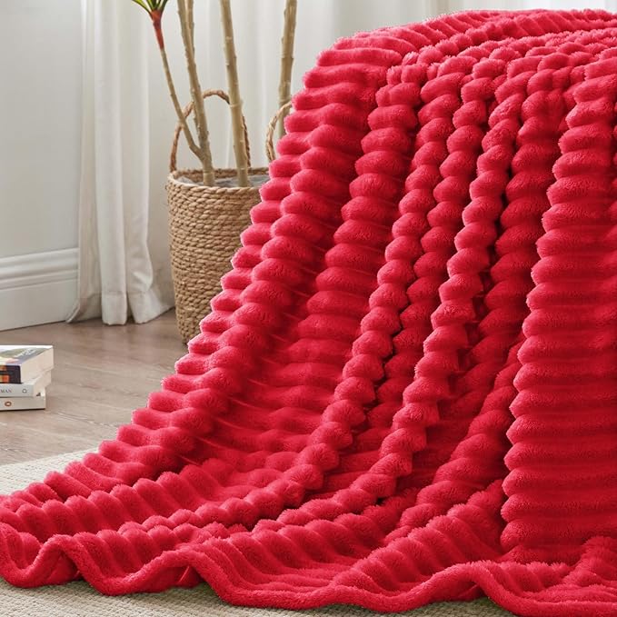 BEDELITE King Size Blanket for Bed, 300GSM Soft & Warm Fleece Blanket, Decorative and Giftable Striped Red Blankets for Women, Men, 108"x90"