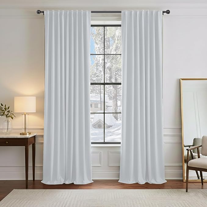 PONY DANCE White Curtain Panels - 42 Wide by 84 Long, Greyish White Room Darkening Light Block Window Curtains for Kitchen/Bedroom with Back Tab Slot Top Home Decor Draperies, 2 PCs