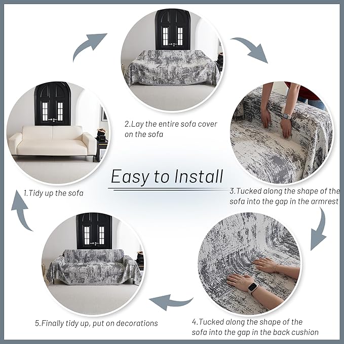 MYSKY HOME Couch Cover for Sectional Sofa Set Abstract Geometric Furniture Sofa Cover Washable for Dog Cat Pet Couch Cover 3 Seat Sofa Chenille Couch Protector Multi Use Couch Covers Blanket,91" X150"