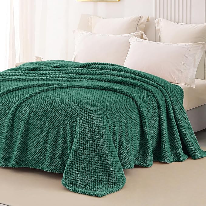 Whale Flotilla Twin Size Fuzzy Fleece Blanket for Bed, 60x80 Inch Fluffy Warm Soft Jacquard Blankets for All Season, Lightweight and Cozy, Deep Green