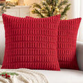 MIULEE Pack of 2 Red Corduroy Decorative Euro Sham Pillow Covers 24x24 Inch Soft Boho Striped Throw Pillow Covers Modern Farmhouse Home Decor for Sofa Living Room Couch Bed