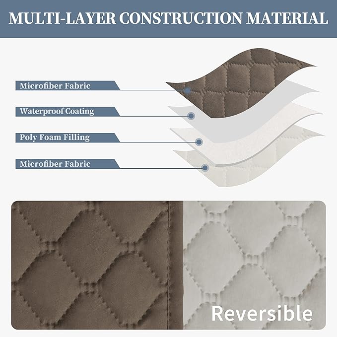 ISSUNTEX Double Protection 100% Waterproof Sofa Covers for Living Room, Couch Covers for 3 Cushion Couch Sofa, Reversible Furniture Protector Sofa Cover for Dogs, Pets, Kids (Sofa, Camel/Ivory)