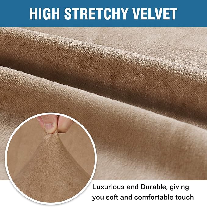 H.VERSAILTEX Stretch Velvet Sofa Covers Large Couch Covers Sofa Slipcovers Furniture Protector Soft with Non Slip Elastic Bottom, Feature Thick Comfy Rich Velour (Extra Wide Sofa 89"-105", Camel)