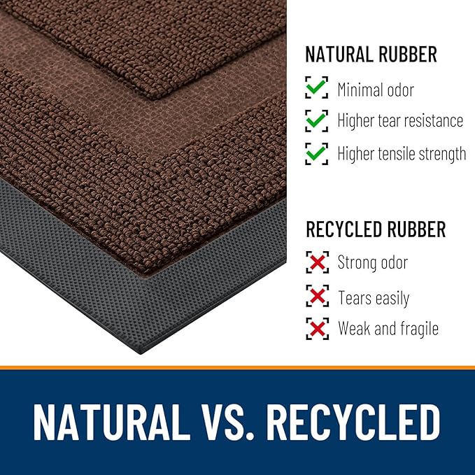 OLANLY Front Door Mat Indoor Outdoor Entrance, Waterproof All-Season, All-Weather Doormat, Sturdy Natural Rubber, Low Profile, Easy Clean Patio Porch Entryway Mat, 33x21, Chocolate Brown