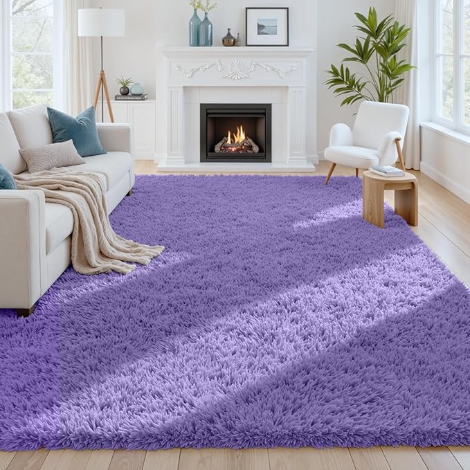 8x10 Area Rugs for Living Room Rug: Soft Fluffy Shag Purple Rugs for Bedroom, Non-Slip Large Fuzzy Plush Rug Indoor Floor Carpet for Nursery Kids Boys Girls Room, Dorms, Playroom, Modern Home Decor