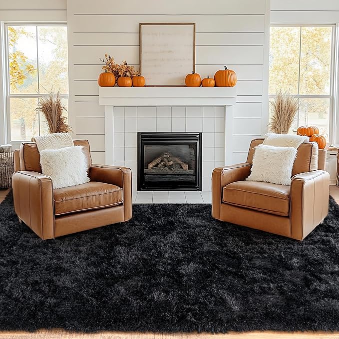 Pionblank Large Area Rug for Living Room 10x14, Fuzzy Modern Shag Rug, Fluffy Plush Non Slip Soft Furry Carpet for Bedroom Kids Room Nursery Teens Dorm Home Decor, Black