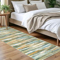 Lansny Modern Abstract Bedroom Runner Rug 2x7, Green Mustard Multi Washable Kitchen Runner, Non-Slip Soft Thin Faux Wool Mat for Entryway, Hallway, Laundry Room, Indoor Home Decor