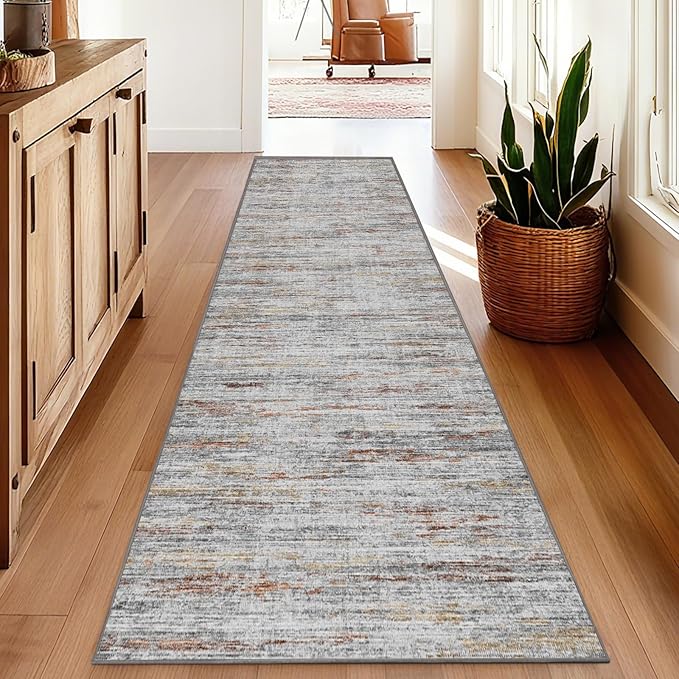 Runners for Hallways 2x8 Kitchen Runner Rugs，Modern Abstract Rug Runners for Entryway，Stain Resistant Washable Runner Rug Non-Slip 8ft Carpet Rug for Bedroom Living Laundry Room（Grey/Multi,2'x8'）