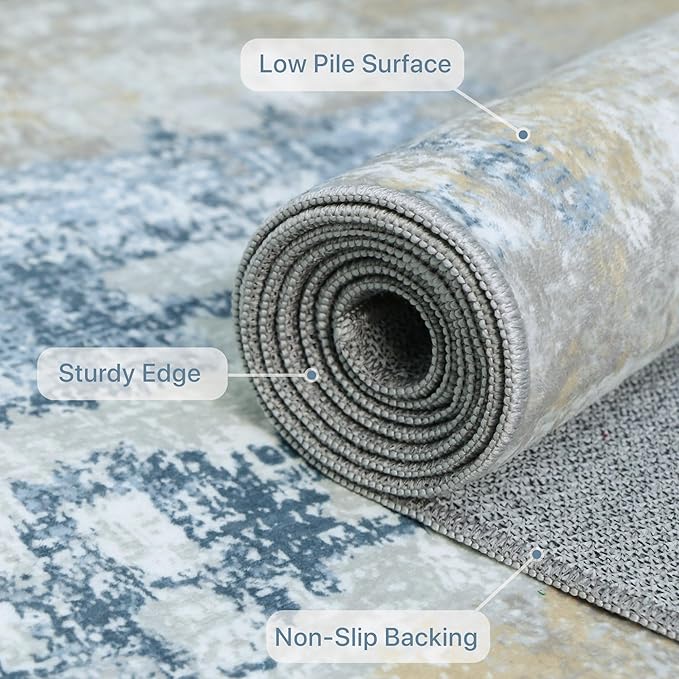 BEIMO Area Rugs 5x7 for Living Room Bedroom, Modern Abstract Machine Washable Soft Blue Rug, Floor Carpet with Non Slip Backing for Dining Room