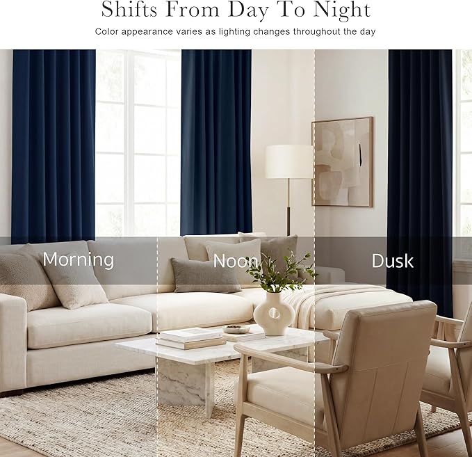 PONY DANCE Navy Curtains for Bedroom - Kids' Room Blackout Drapes Thermal Insulated Window Covering Room Darkening Privacy Protect, 42 x 63 Inches, Navy Blue, 2 PCs